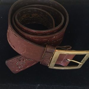 Brown Leather Belt with Metal Riveting